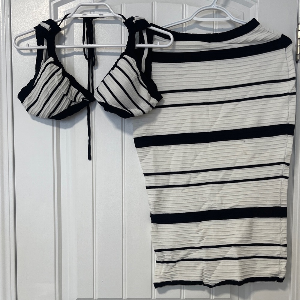 Striped Black and White Bikini Set